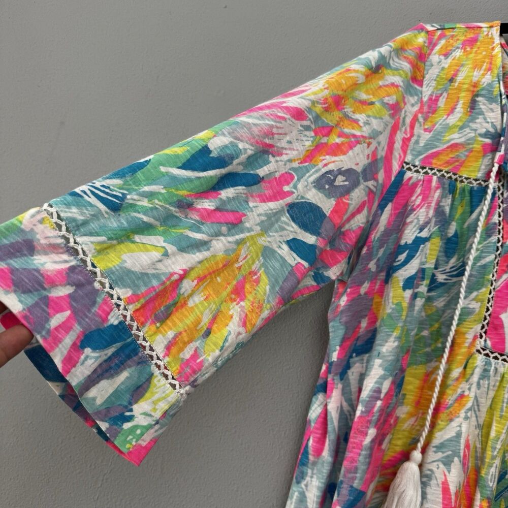 Lilly Pulitzer Colorful Abstract Paint Splash Slub Cotton Tassel Tunic Blouse XL - Picture 5 of 11